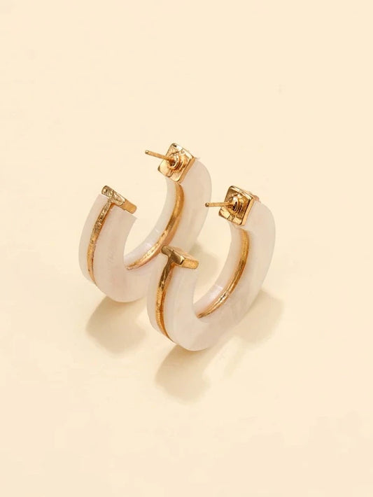 Gold Marble Open Hoop Earrings